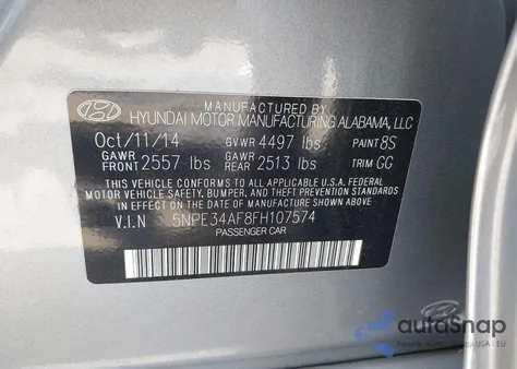 2015 Hyundai Sonata Sport из США, поврежденный, VIN 5NPE34AF8FH107574